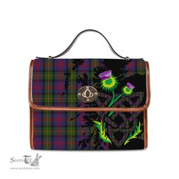 ScotsTee Shop Scottish MacLennan Clan Tartan Canvas Bag Celtic Knot and Thistle with Scotland Map Bag