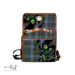 ScotsTee Shop Scottish Manx National Clan Tartan Canvas Bag Celtic Knot and Thistle with Scotland Map Bag