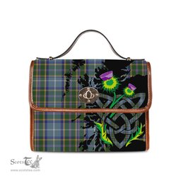 ScotsTee Shop Scottish Manx National Clan Tartan Canvas Bag Celtic Knot and Thistle with Scotland Map Bag