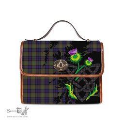 ScotsTee Shop Scottish MacLellan Clan Tartan Canvas Bag Celtic Knot and Thistle with Scotland Map Bag