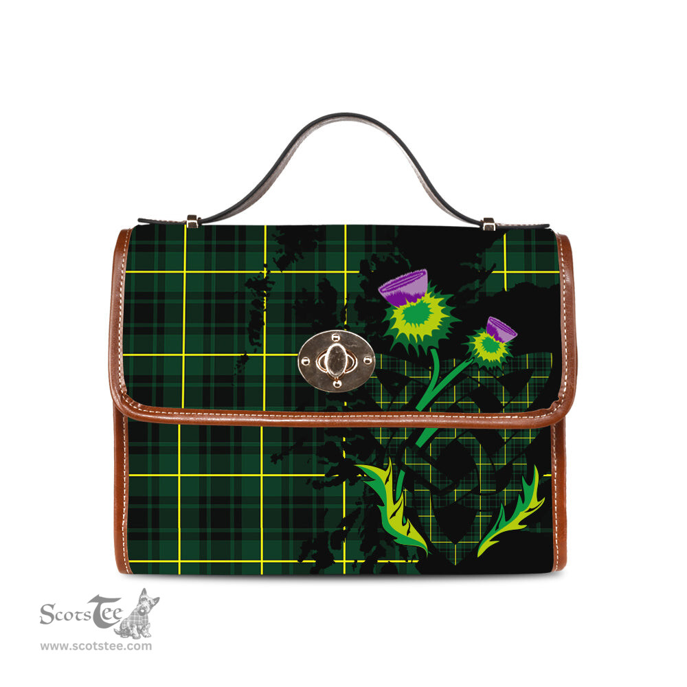 ScotsTee Shop Scottish MacArthur Modern Clan Tartan Canvas Bag Celtic Knot and Thistle with Scotland Map Bag
