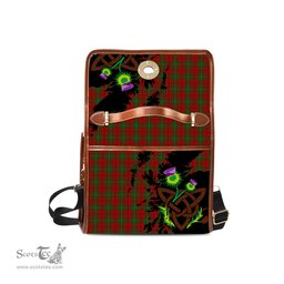 ScotsTee Shop Scottish MacAulay Clan Tartan Canvas Bag Celtic Knot and Thistle with Scotland Map Bag