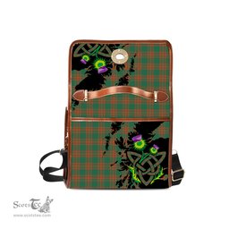 ScotsTee Shop Scottish Menzies Green Ancient Clan Tartan Canvas Bag Celtic Knot and Thistle with Scotland Map Bag