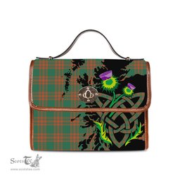 ScotsTee Shop Scottish Menzies Green Ancient Clan Tartan Canvas Bag Celtic Knot and Thistle with Scotland Map Bag