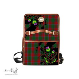 ScotsTee Shop Scottish MacPhail Blue Bands Clan Tartan Canvas Bag Celtic Knot and Thistle with Scotland Map Bag
