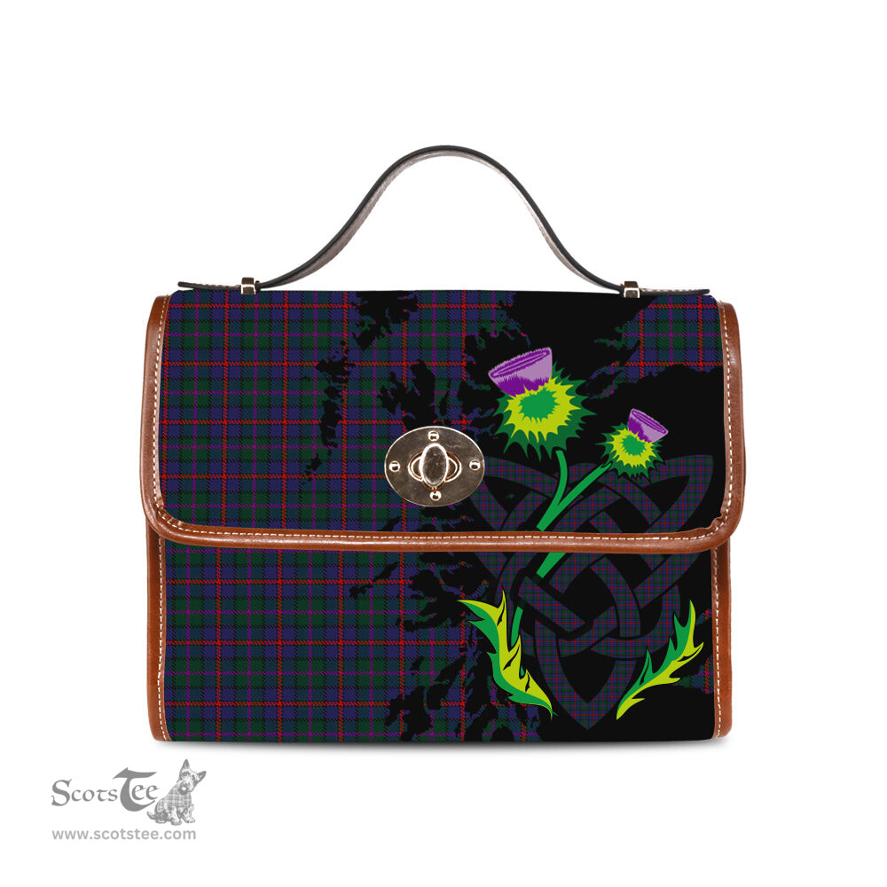 ScotsTee Shop Scottish MacCaughan Clan Tartan Canvas Bag Celtic Knot and Thistle with Scotland Map Bag