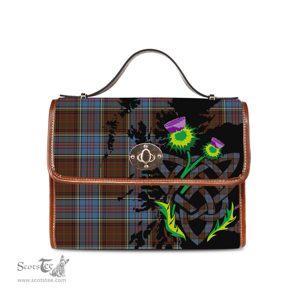 ScotsTee Shop Scottish MacGregor Hastie Clan Tartan Canvas Bag Celtic Knot and Thistle with Scotland Map Bag