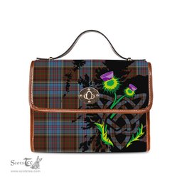 ScotsTee Shop Scottish MacGregor Hastie Clan Tartan Canvas Bag Celtic Knot and Thistle with Scotland Map Bag