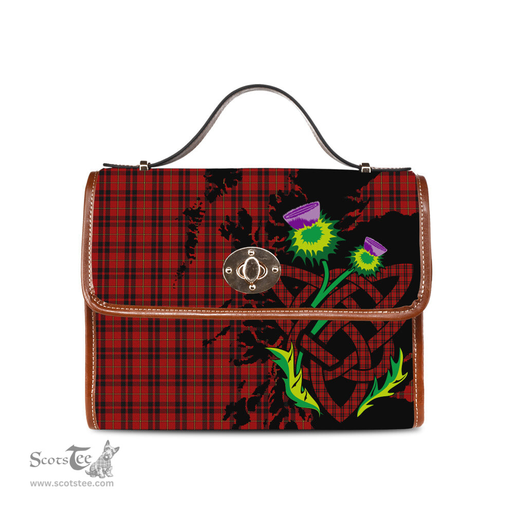 ScotsTee Shop Scottish MacKeane Clan Tartan Canvas Bag Celtic Knot and Thistle with Scotland Map Bag