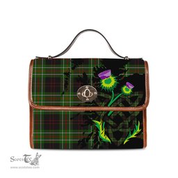 ScotsTee Shop Scottish MacDiarmid Clan Tartan Canvas Bag Celtic Knot and Thistle with Scotland Map Bag