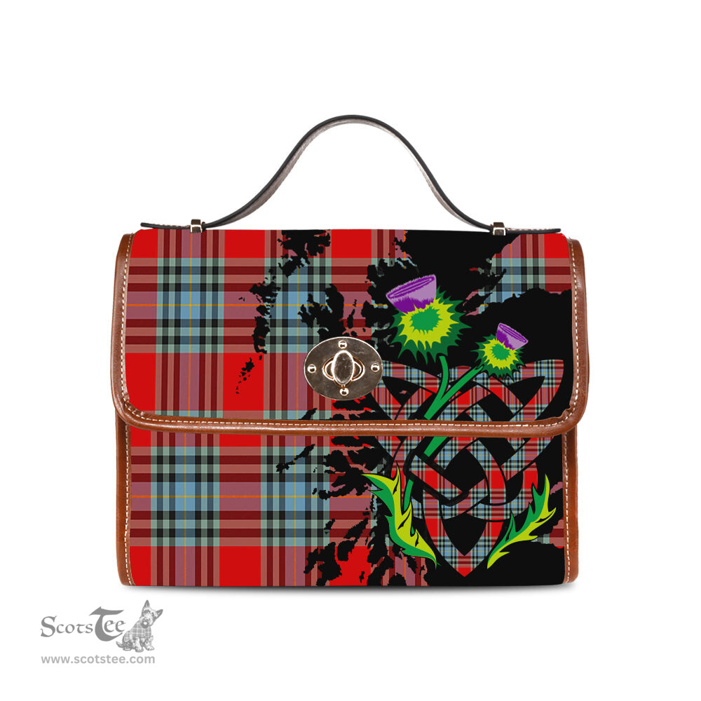 ScotsTee Shop Scottish MacLeay Modern Clan Tartan Canvas Bag Celtic Knot and Thistle with Scotland Map Bag