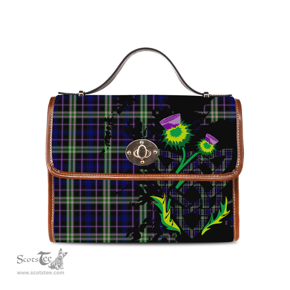 ScotsTee Shop Scottish MacKusick Clan Tartan Canvas Bag Celtic Knot and Thistle with Scotland Map Bag