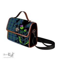 ScotsTee Shop Scottish Marshall #2 Clan Tartan Canvas Bag Celtic Knot and Thistle with Scotland Map Bag