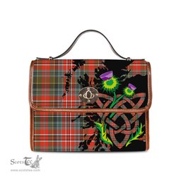 ScotsTee Shop Scottish MacPherson Weathered Clan Tartan Canvas Bag Celtic Knot and Thistle with Scotland Map Bag