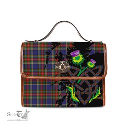 ScotsTee Shop Scottish MacBeth Clan Tartan Canvas Bag Celtic Knot and Thistle with Scotland Map Bag