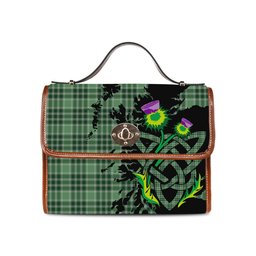 ScotsTee Shop Scottish MacDonald, Lord of the Isles Hunting Clan Tartan Canvas Bag Celtic Knot and Thistle with Scotland Map Bag