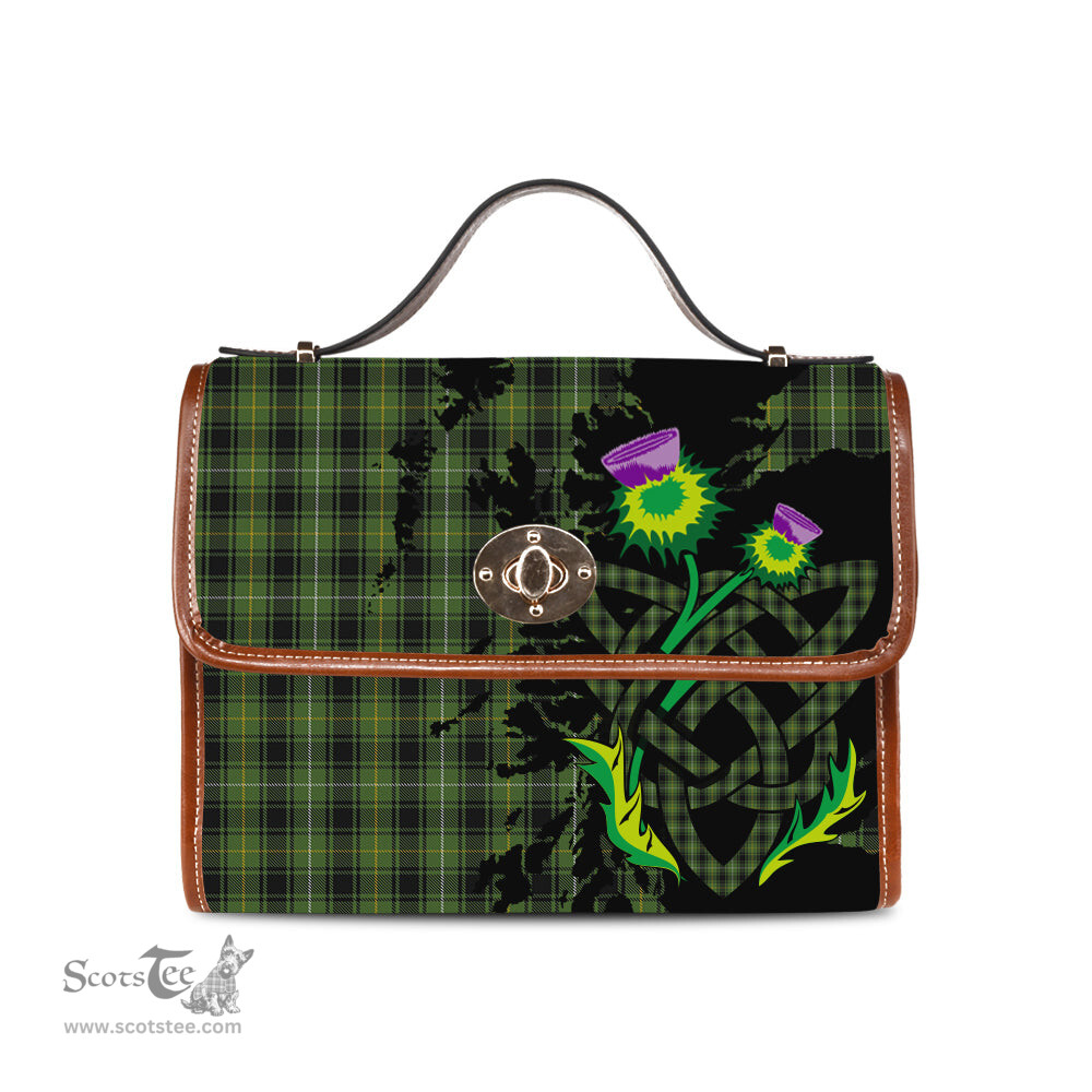 ScotsTee Shop Scottish MacIver Hunting Clan Tartan Canvas Bag Celtic Knot and Thistle with Scotland Map Bag