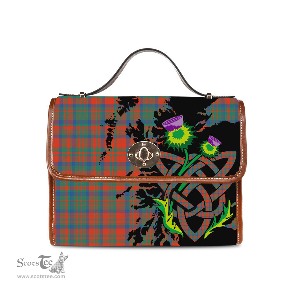 ScotsTee Shop Scottish Matheson Ancient Clan Tartan Canvas Bag Celtic Knot and Thistle with Scotland Map Bag