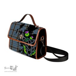ScotsTee Shop Scottish MacTavish Dress Clan Tartan Canvas Bag Celtic Knot and Thistle with Scotland Map Bag