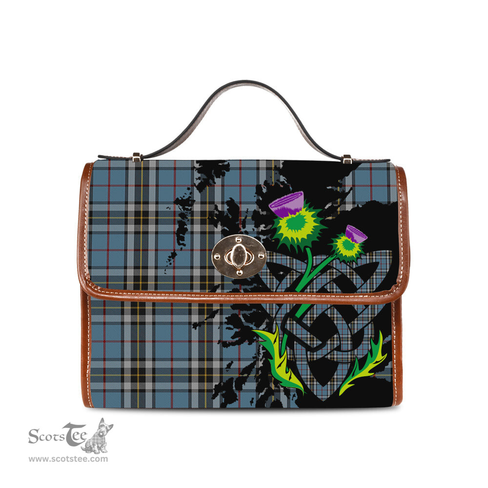 ScotsTee Shop Scottish MacTavish Dress Clan Tartan Canvas Bag Celtic Knot and Thistle with Scotland Map Bag
