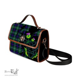 ScotsTee Shop Scottish MacDonald of the Isles Hunting Modern Clan Tartan Canvas Bag Celtic Knot and Thistle with Scotland Map Bag