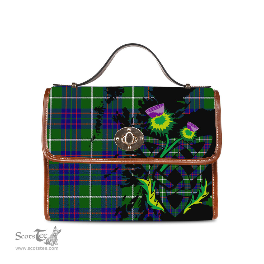 ScotsTee Shop Scottish MacIntyre Hunting Modern Clan Tartan Canvas Bag Celtic Knot and Thistle with Scotland Map Bag