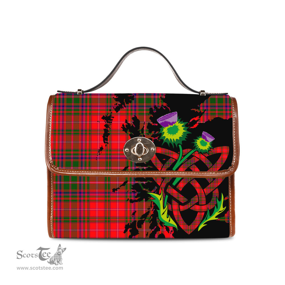 ScotsTee Shop Scottish MacDougall Modern Clan Tartan Canvas Bag Celtic Knot and Thistle with Scotland Map Bag