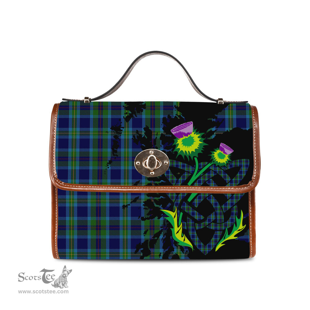 ScotsTee Shop Scottish Miller Clan Tartan Canvas Bag Celtic Knot and Thistle with Scotland Map Bag