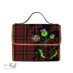 ScotsTee Shop Scottish MacAlister of Skye Clan Tartan Canvas Bag Celtic Knot and Thistle with Scotland Map Bag