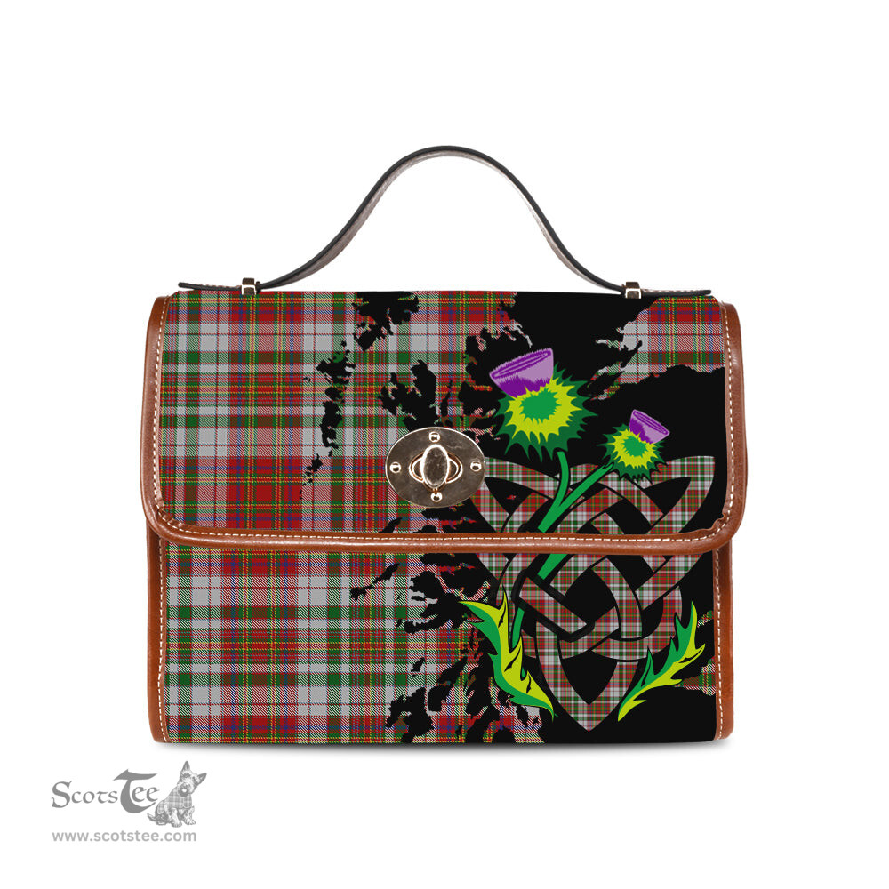ScotsTee Shop Scottish MacAlister Dress Clan Tartan Canvas Bag Celtic Knot and Thistle with Scotland Map Bag