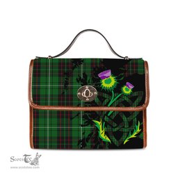 ScotsTee Shop Scottish MacAulay of Lewis Clan Tartan Canvas Bag Celtic Knot and Thistle with Scotland Map Bag