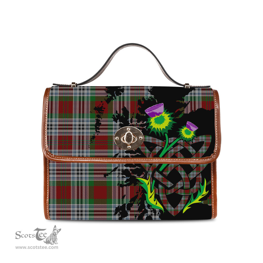 ScotsTee Shop Scottish Metcalf Clan Tartan Canvas Bag Celtic Knot and Thistle with Scotland Map Bag