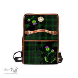 ScotsTee Shop Scottish MacAulay Hunting Clan Tartan Canvas Bag Celtic Knot and Thistle with Scotland Map Bag