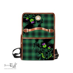 ScotsTee Shop Scottish MacArthur Ancient Clan Tartan Canvas Bag Celtic Knot and Thistle with Scotland Map Bag