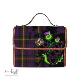 ScotsTee Shop Scottish MacSporran Clan Tartan Canvas Bag Celtic Knot and Thistle with Scotland Map Bag