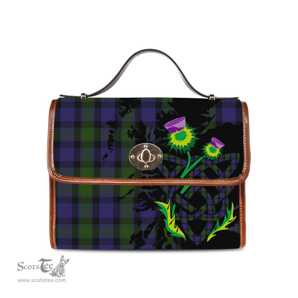 ScotsTee Shop Scottish MacTaggart Clan Tartan Canvas Bag Celtic Knot and Thistle with Scotland Map Bag