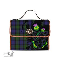 ScotsTee Shop Scottish MacTaggart Clan Tartan Canvas Bag Celtic Knot and Thistle with Scotland Map Bag