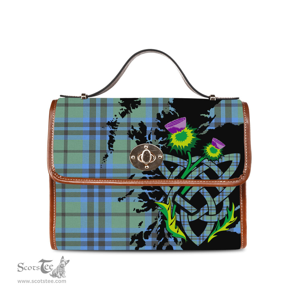 ScotsTee Shop Scottish Marshall Clan Tartan Canvas Bag Celtic Knot and Thistle with Scotland Map Bag
