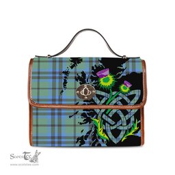 ScotsTee Shop Scottish Marshall Clan Tartan Canvas Bag Celtic Knot and Thistle with Scotland Map Bag