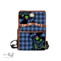 ScotsTee Shop Scottish MacKay Blue Clan Tartan Canvas Bag Celtic Knot and Thistle with Scotland Map Bag