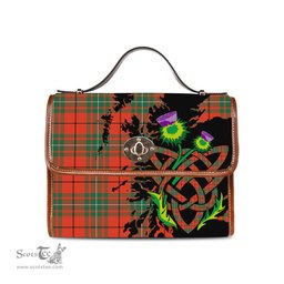 ScotsTee Shop Scottish MacAulay Ancient Clan Tartan Canvas Bag Celtic Knot and Thistle with Scotland Map Bag