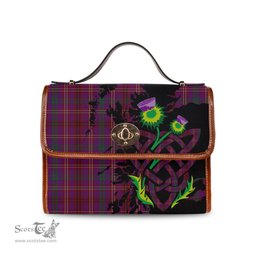 ScotsTee Shop Scottish McCall (Caithness) Clan Tartan Canvas Bag Celtic Knot and Thistle with Scotland Map Bag