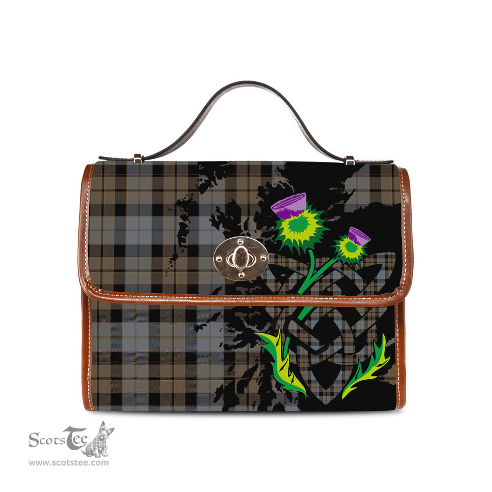 ScotsTee Shop Scottish MacKay Weathered Clan Tartan Canvas Bag Celtic Knot and Thistle with Scotland Map Bag