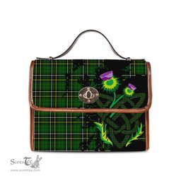 ScotsTee Shop Scottish MacAlpin Modern Clan Tartan Canvas Bag Celtic Knot and Thistle with Scotland Map Bag