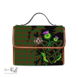 ScotsTee Shop Scottish Menzies Clan Tartan Canvas Bag Celtic Knot and Thistle with Scotland Map Bag