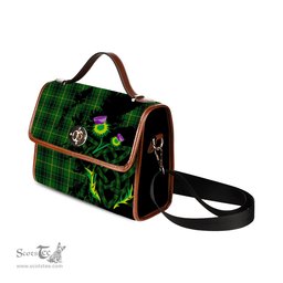 ScotsTee Shop Scottish MacArthur Clan Tartan Canvas Bag Celtic Knot and Thistle with Scotland Map Bag