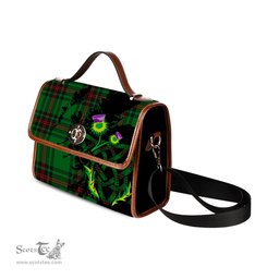 ScotsTee Shop Scottish Lundin Clan Tartan Canvas Bag Celtic Knot and Thistle with Scotland Map Bag