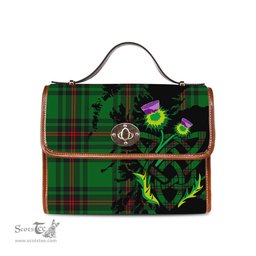 ScotsTee Shop Scottish Lundin Clan Tartan Canvas Bag Celtic Knot and Thistle with Scotland Map Bag