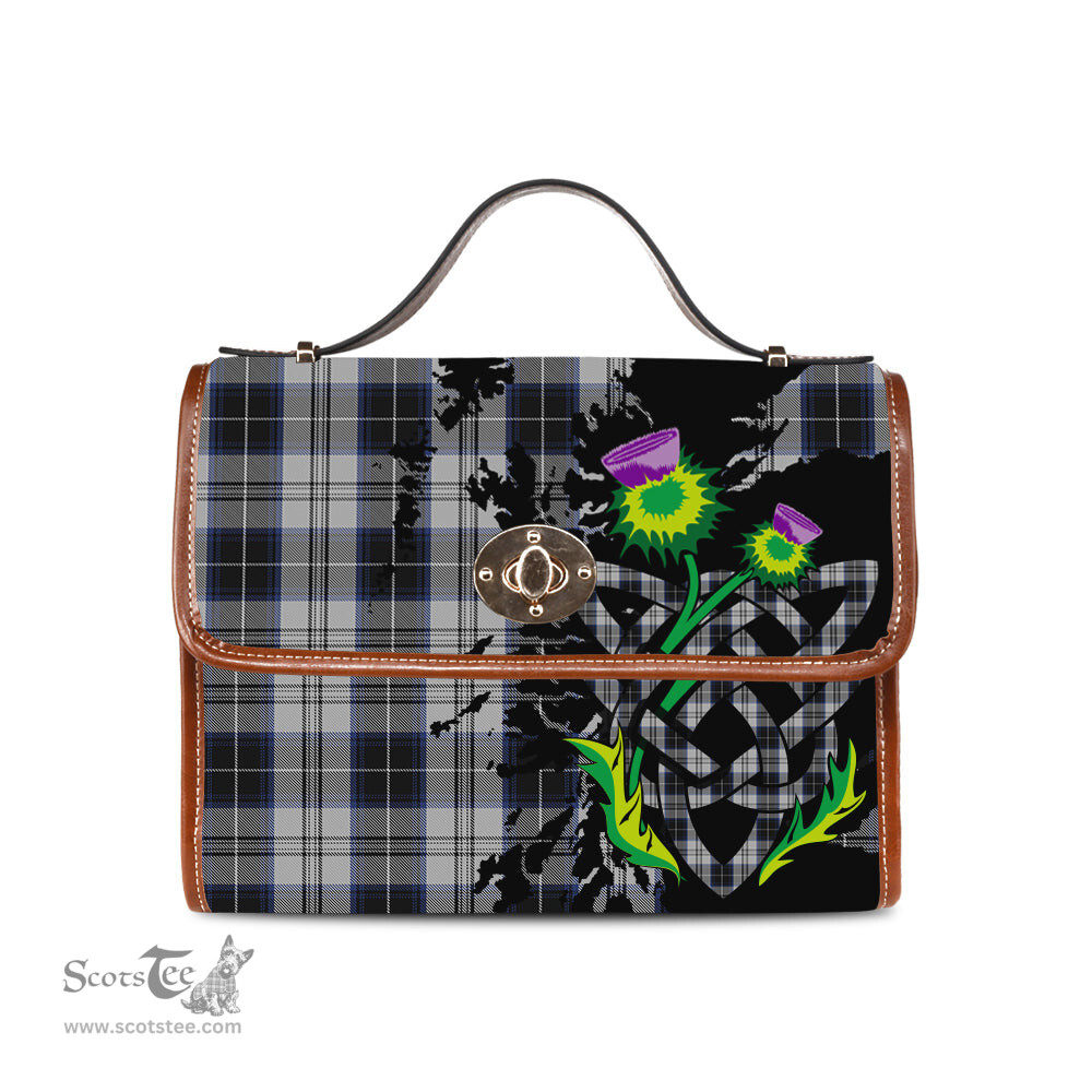 ScotsTee Shop Scottish Menzies Black Dress Clan Tartan Canvas Bag Celtic Knot and Thistle with Scotland Map Bag