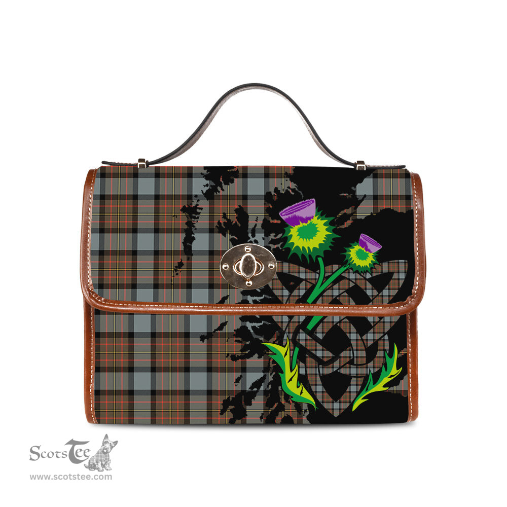ScotsTee Shop Scottish MacLaren Weathered Clan Tartan Canvas Bag Celtic Knot and Thistle with Scotland Map Bag